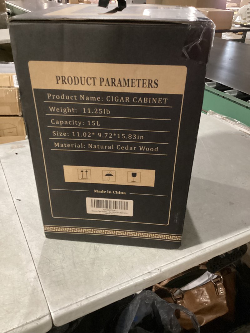 Condition photo showing New/Like New for Cigar Humidor, Desktop Cigar Humidor Cabinet Light Control System with Spanish Cedar Wood Shelves, Hygrometer, 3 Humidifiers and Cigar Accessories Drawer, Father's Day Gift for Men (Black)