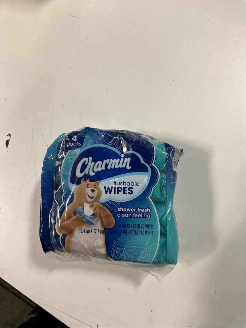 Condition photo showing As Is for charmin flushable wipes, 160 total wipes 40 count (pack of 24)