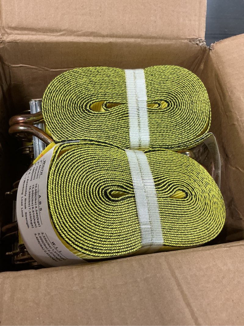Condition photo showing Good Condition for 4 pack 2" x27' ratchet strap tie down straps 10000lb break strength j hook heavy duty cargo ratchet straps tiedowns 3,333lb working load limit