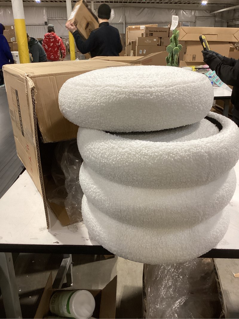 Condition photo showing Good Condition for Square Set of 2 Sherpa Nesting Storage Ottoman Stool Boucle Vanity Stool Footstool with Removeable lid Load up to 440 lbs for Livingroom Bedroom White UASND69W White 16.5" D x 16.5" W x 17.7" H