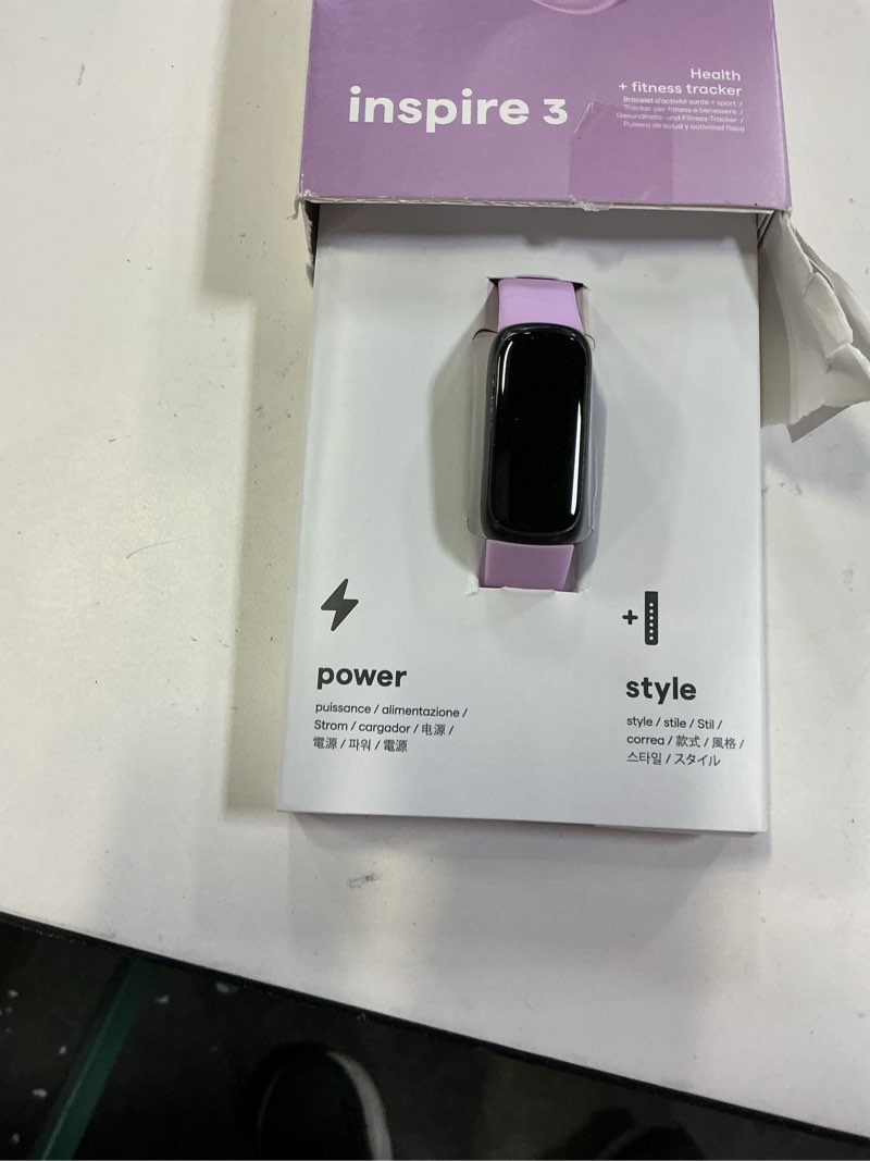 Condition photo showing New/Like New for fitbit inspire 3 health &-fitness-tracker with stress management, workout intensity, sleep tracking, 24/7 heart rate and more, lilac bliss/black, one size (s & l bands included) black/lilac bliss