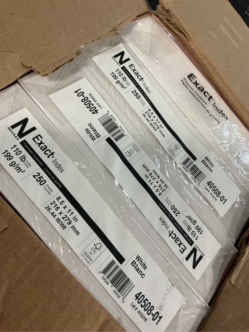 Condition photo showing Good Condition for neenah exact 30% recycled extra-heavyweight index card stock,8 1/2in. x 11in.,110 lb,white,pk of 250 sheets,40411,(pack of 4) white 8 1/2 x 11 inches (pack of 4)