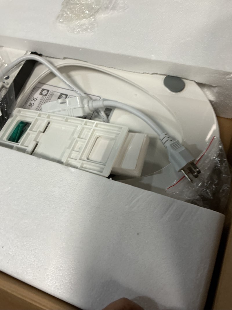 Condition photo showing As Is for electric toilet seat, elongated smart heated toilet seat with warm water & dryer, feminine & child hip wash, wireless remote, self-clean, stainless steel nozzle, adjustable water pressure