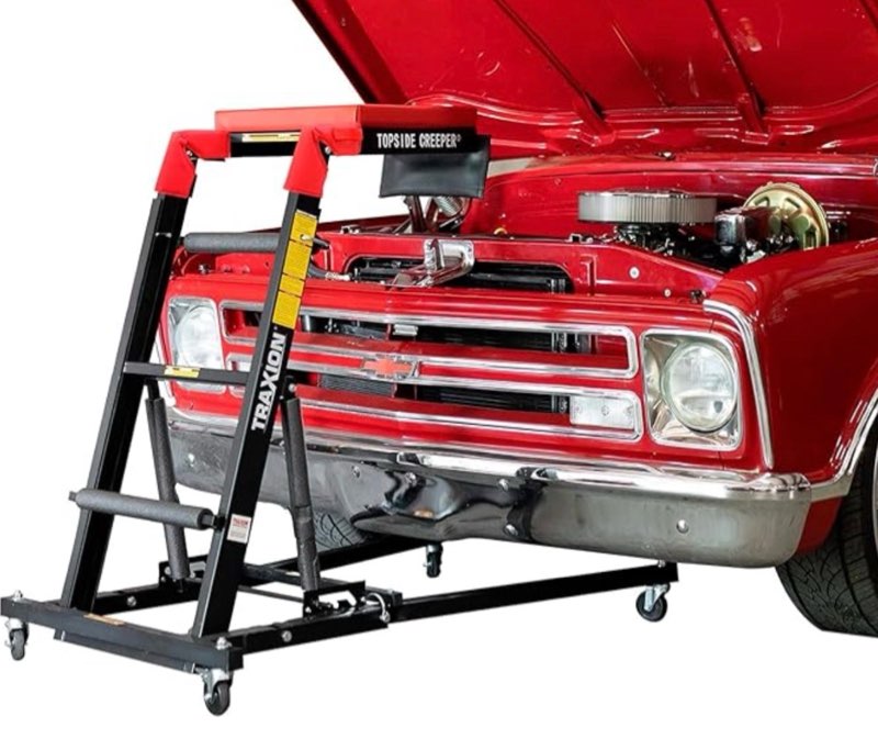 traxion 3-100 foldable topside automotive engine creeper, red & black