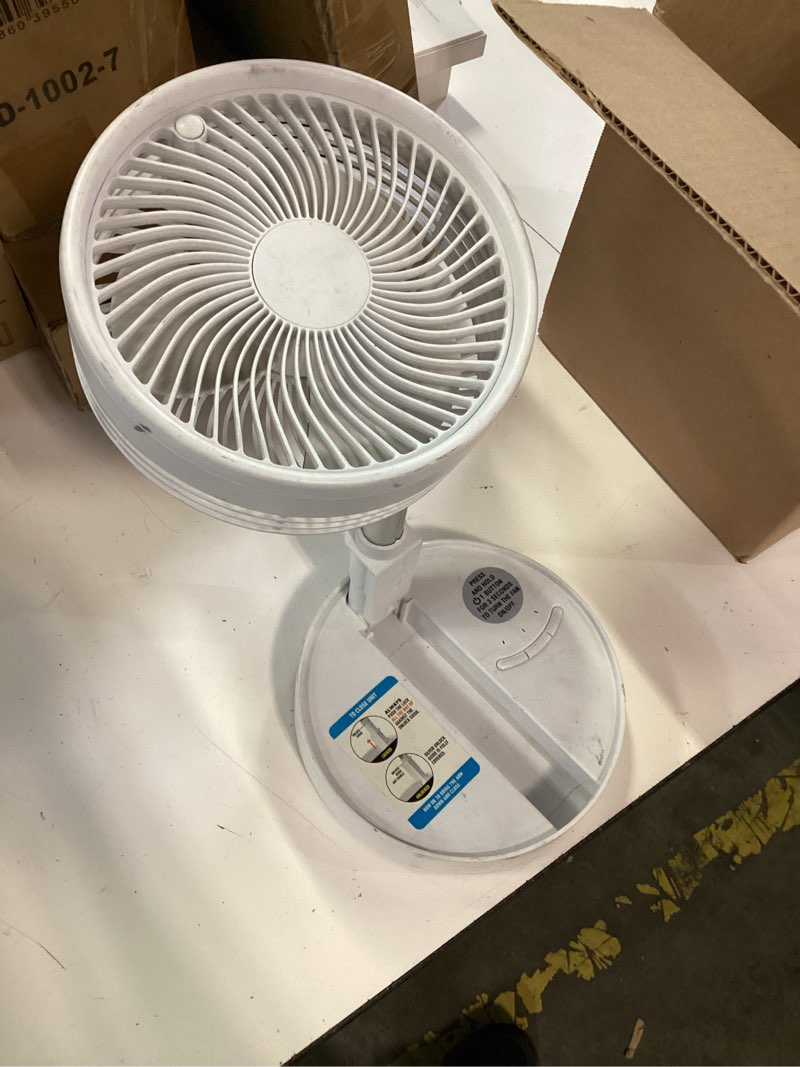 Condition photo showing As Is for my foldaway fan folding fan, portable fan for travel, rechargeable fan with 10 hour battery life, super quiet cordless fan & desk fan, travel fan extendable from 4â€?- 40â€? with 3 modes as seen on tv