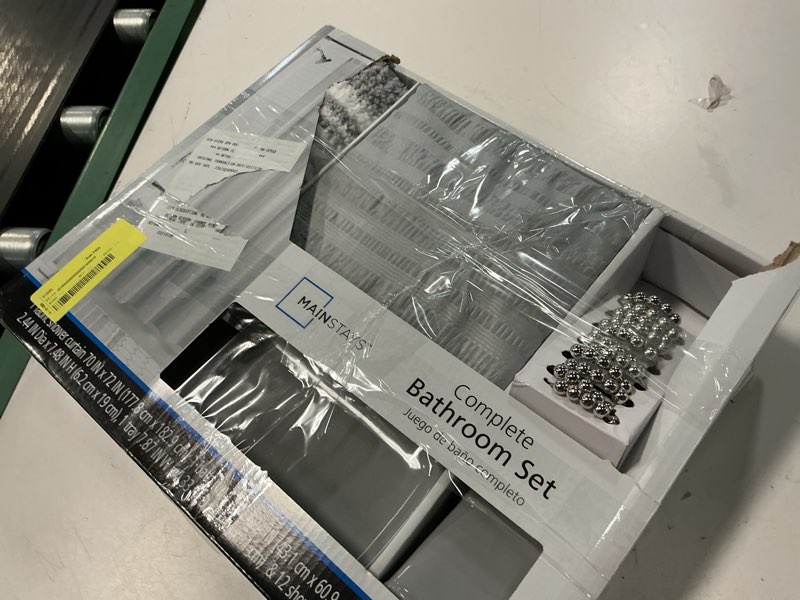 Condition photo showing Good Condition for mainstays textured solid shower curtain set – fabric,silver, standard size, 16-piece