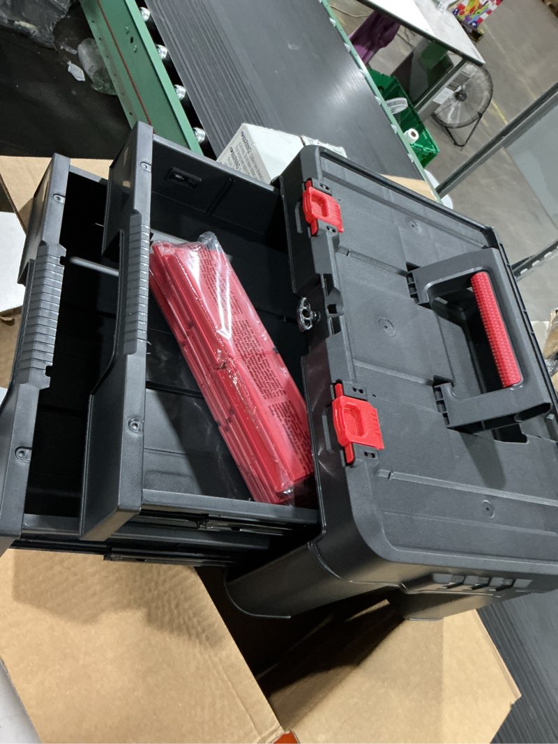 Condition photo showing Good Condition for keter stack-n-roll two drawer tool box for small parts and power tool accessories, fits keter modular tool storage system 2 drawer