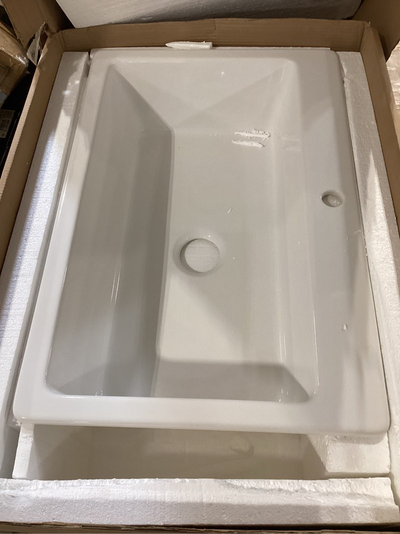 Condition photo showing Good Condition for sinkology jackson 33 inch white fireclay drop-in kitchen sink, single bowl, 1 faucet hole, fits 36 inch cabinet, surefire finish crisp white - single 1 hole