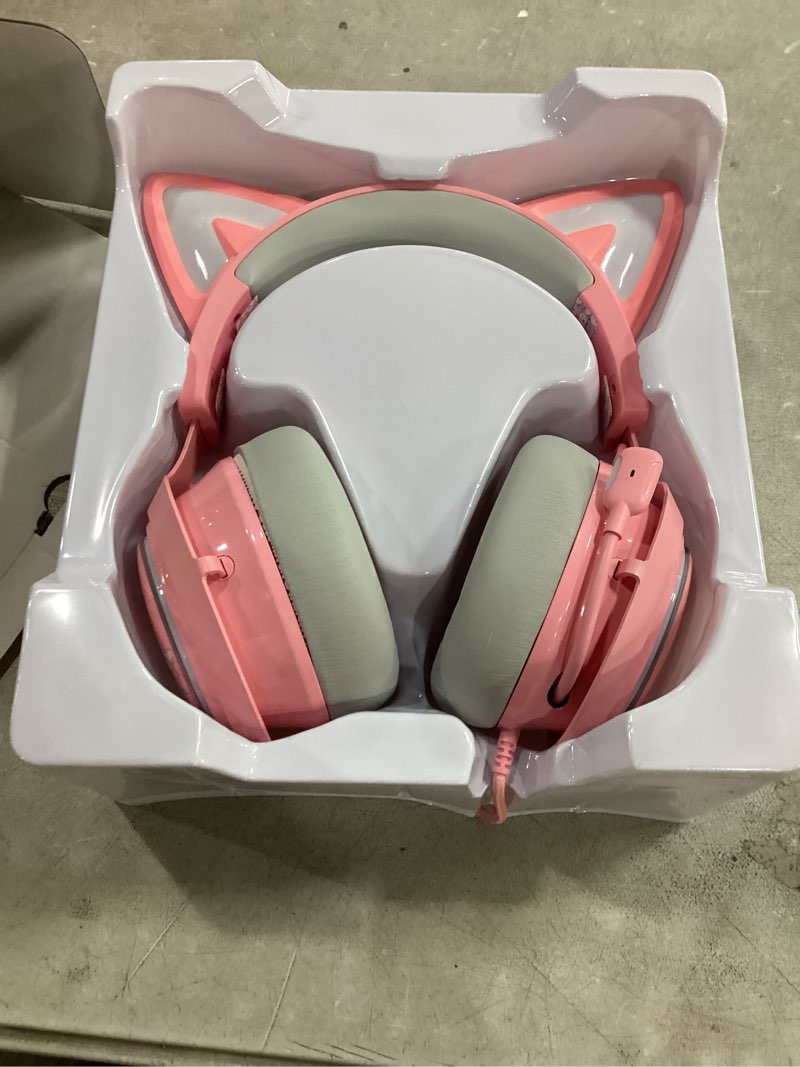 Condition photo showing Good Condition for easars pink gaming headset gs510, wired, over ear, cat ear design with rgb lighting, 7.1 surround sound, retractable mic, compatible with pc, ps4, ps5 wired pink