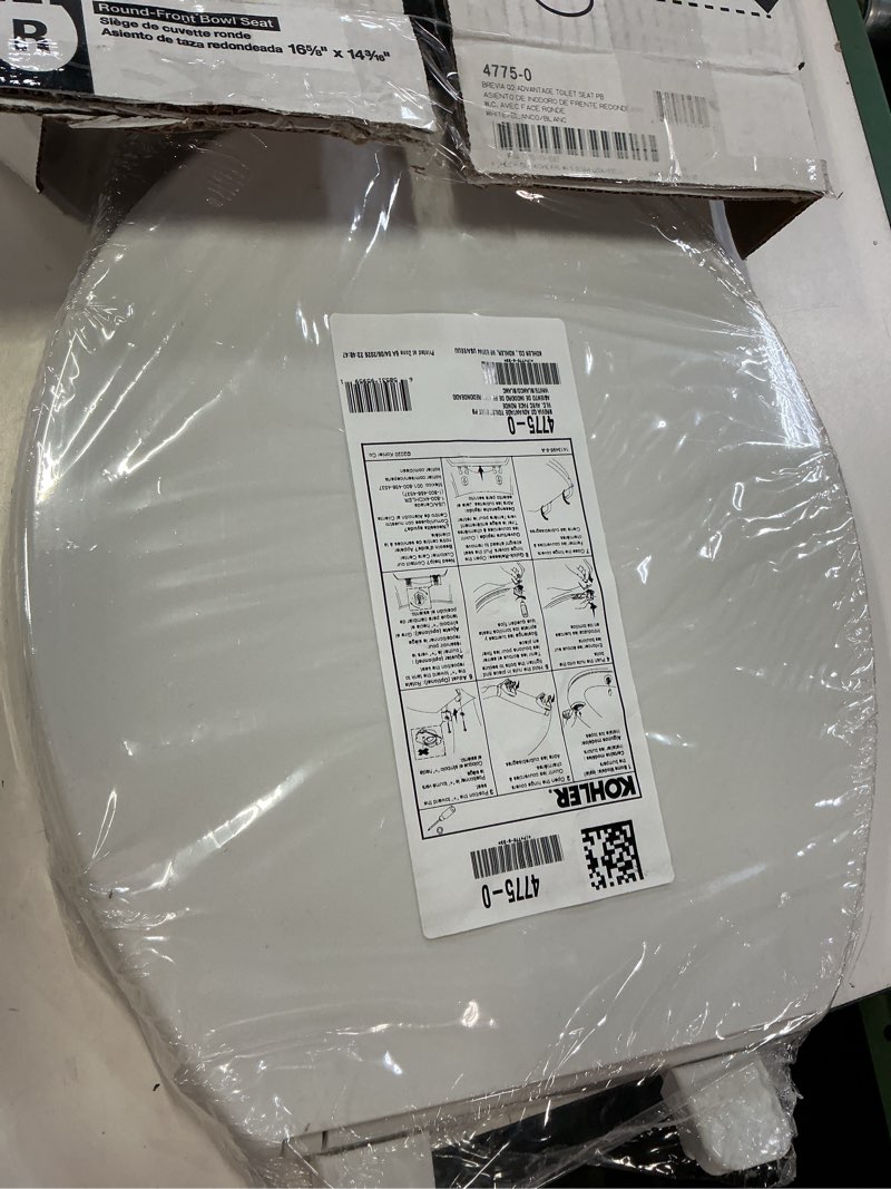 Condition photo showing New/Like New for kohler k-4775-0 brevia round toilet seat with quick-release hinges and quick-attach hardware for easy clean, white round white