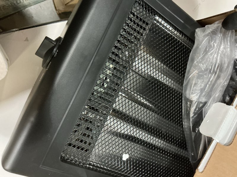 Condition photo showing Good Condition for Comfort Zone Oscillating Portable Space Heater, Flat Panel, Halogen, Infrared, Electric, Adjustable Tilt, Overheat Sensor, Stay-Cool, & Tip-Over Switch, Ideal for Home, Bedroom, & Office, 800W, CZHTV9