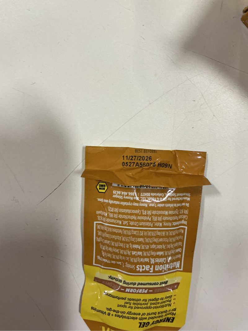 Condition photo showing New/Like New for Honey Stinger Gold Energy Gel, Gluten Free & Caffeine Free, for Exercise, Running and Performance, Sports Nutrition for Home & Gym, Pre and Mid Workout, 24 Pack, 26.4 Ounce Gold 1.1 Ounce (Pack of 24) ( BB 11/27/2026)