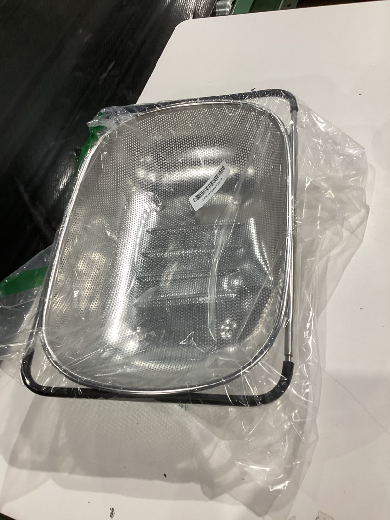 Condition photo showing As Is for Over the Sink Colander - Strainers and Colanders - Sink Strainer Basket - Expandable Fine Mesh Strainer with Rubber Grip for Veggie, Fruits, Pasta, Home Kitchen Essentials (9.5W x 13.4-21.3L x 3.3H) Light Black