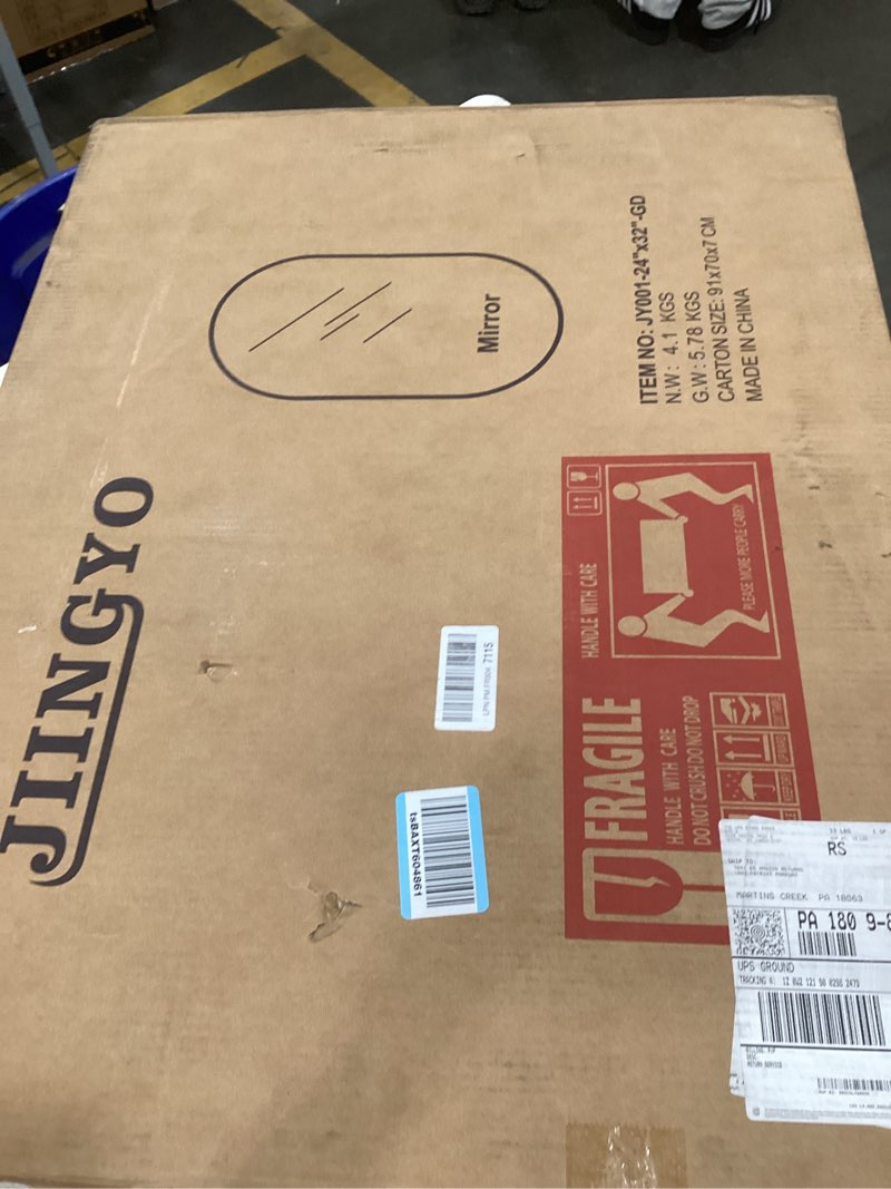 Condition photo showing New/Like New for Oval Mirror, 26"×38" Gold Oval Bathroom Mirror for Bathroom, Gold Vanity Mirror for Wall, Entryway, Living Room, Wall Mount Mirrors Hangs Vertical or Horizontal Gold 26"L x 38"W