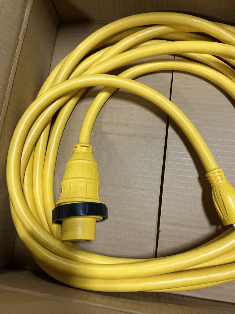 Condition photo showing New/Like New for marvine rv/boat shore power extension 25ft 15 amp to 30 amp nema 5-15p to l5-30r twist lock female with led power indicator & heavy duty stw10/3 cable