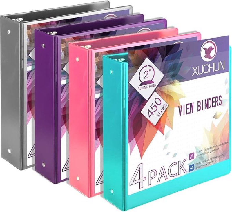 XUCHUN 3 Ring Binders 2 Inch,Clear View Binder with 2 Pockets, Holds 450 Sheets 8.5x11 Inches Paper, Customizable Cover & Spine, Large Capacity Binders for Office, School, Home, Business