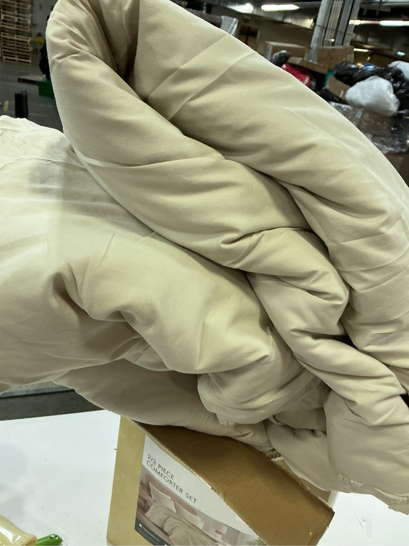Condition photo showing As Is for comfort spaces comforter for king size bed, geometric diamond tufted boho comforter set, all season lightweight bedding set, matching sham, king/cal king beige 3 piece king/cal king: 104x90"/20x36"(2) beige