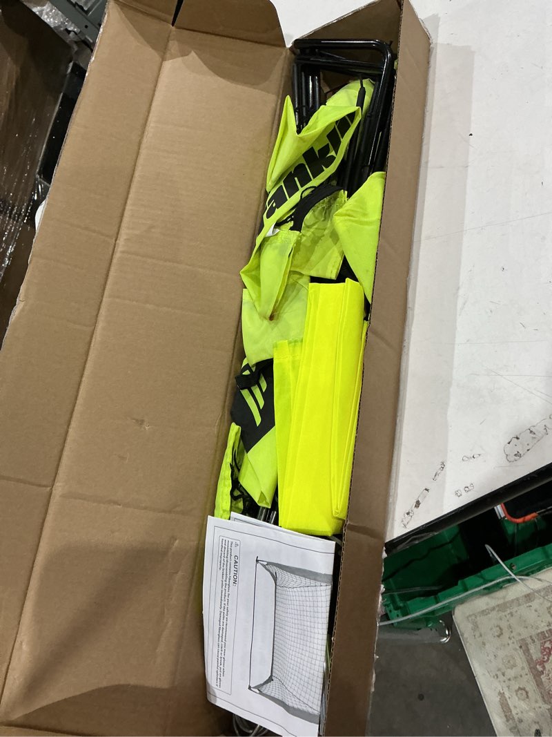 Condition photo showing Good Condition for franklin sports blackhawk backyard soccer goal - portable pop up soccer nets - youth + adult folding indoor + outdoor goals - multiple sizes + colors 4' x 3' optic yellow