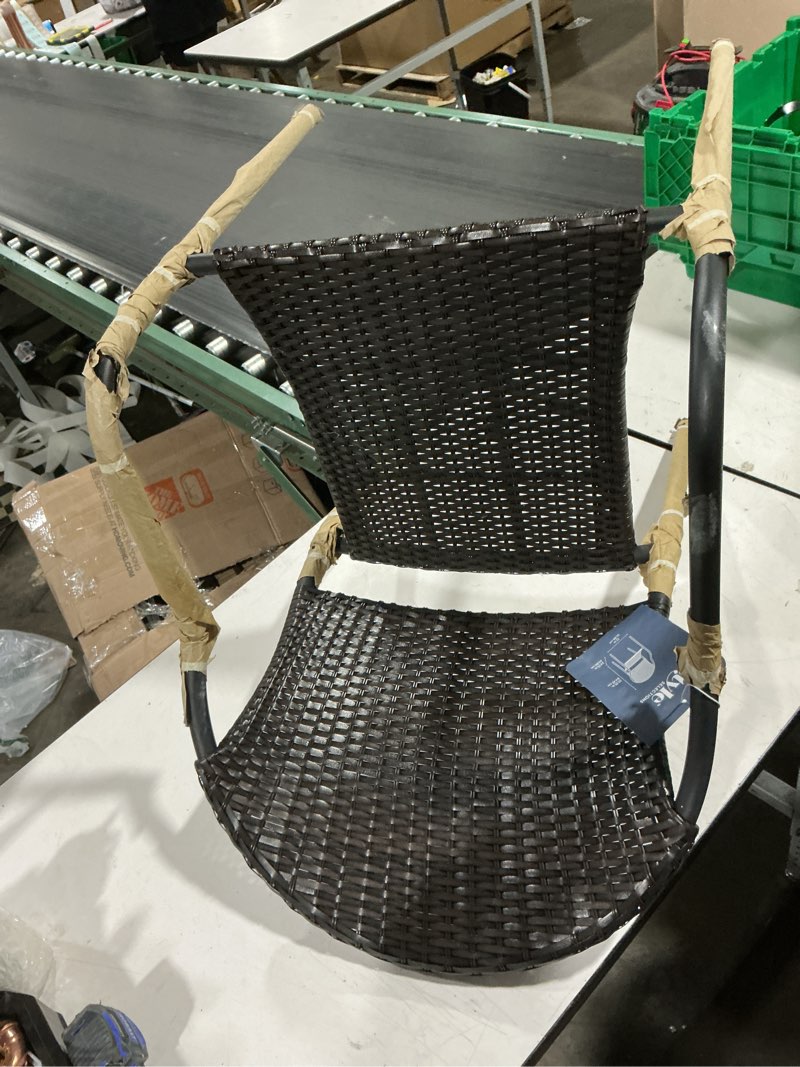 Condition photo showing New/Like New for style selections pelham bay wicker stackable matte black steel frame stationary dining chair with woven seat
