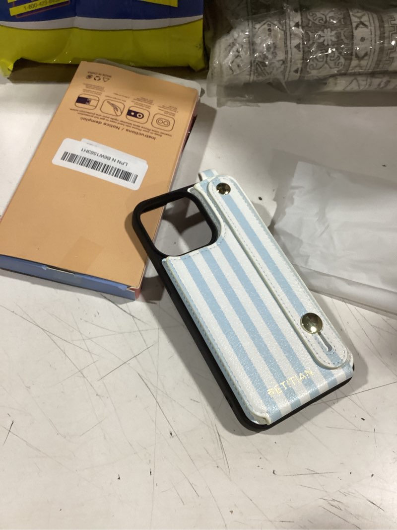 Condition photo showing Good Condition for petitian for iphone 15 pro max wallet case - women girls cute girly aesthetic unique design leather credit card holder phone cover stand wristband for iphone 15 pro max, blue white stipes bule stripes for iphone 15 pro max