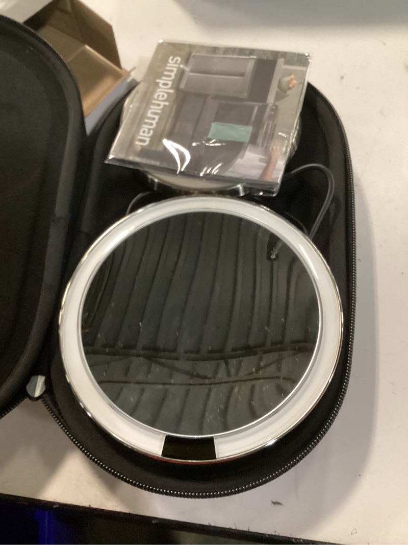 Condition photo showing Good Condition for simplehuman Sensor Mirror, 5" Round Rechargeable Mini Travel Makeup Mirror, 10x Magnification, Brushed Stainless Steel