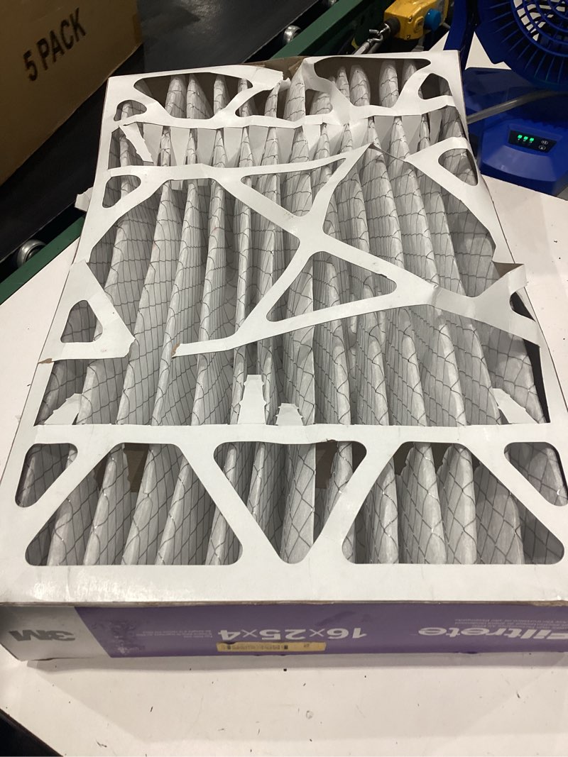 Condition photo showing As Is for filtrete 16x25x4 hvac furnace air filter, mpr 1550 merv 12, allergens, bacteria & viruses, 