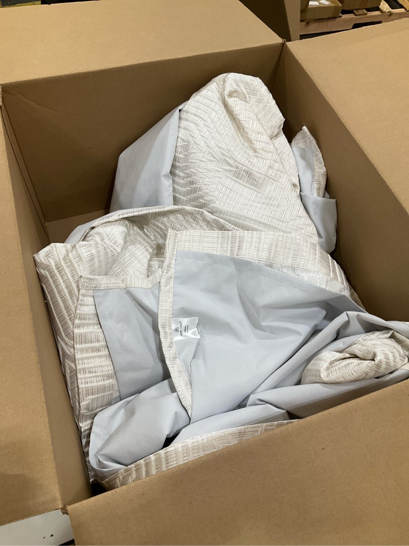 Condition photo showing As Is for Beige and Silvery 100% Blackout Polyester Geometric Pattern Curtains, 52 Inch Wide 108 Inch Length 2 Panels, Thermal Insulated Noise Reducing Anti-Rust Grommet Drapes for Bedroom Living Room Beige and Silvery 52"W x 108"L (Pack of 2)