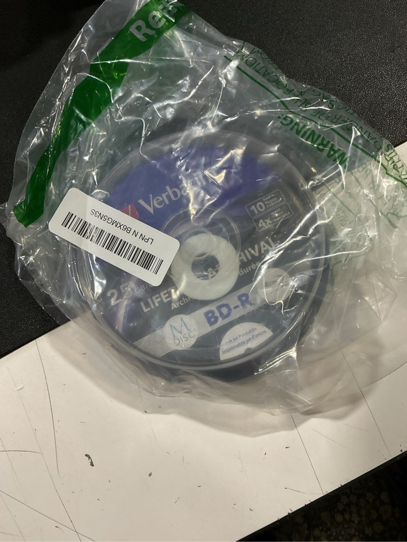 Condition photo showing Good Condition for verbatim m disc bd-r 25gb 4x lifetime archival white inkjet hub printable blank blu-ray recordable media – 10pk spindle 25 gb 4x 10pk spindle white inkjet printable