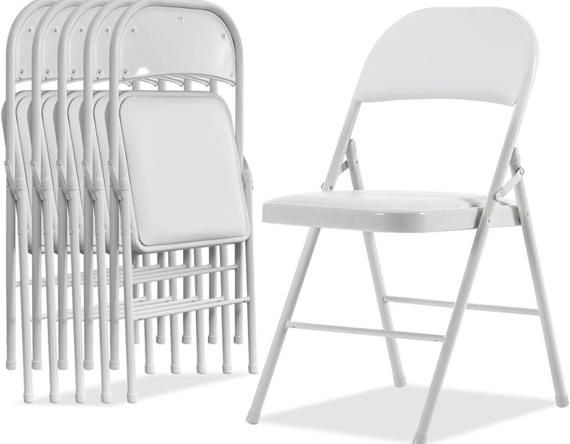 simpli-magic cushion and back padded folding chairs for home and office, 6 pack, white
