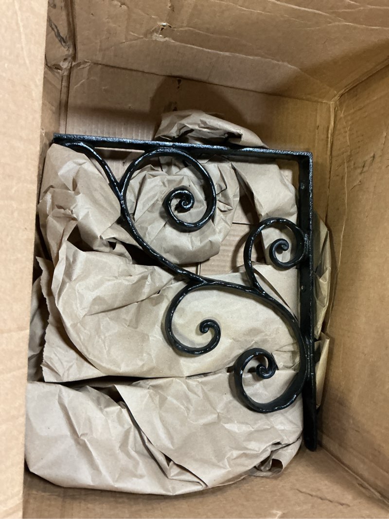 Condition photo showing As Is for nach decorative shelf brackets, 1 pack of 14.5 x 1 x 14.5 inch, black cast iron shelving brackets - metal shelf brackets for wall - victorian scroll shelf bracket