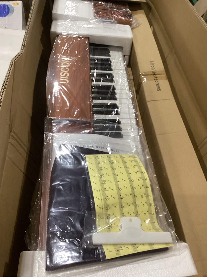 Condition photo showing New/Like New for not tested digital piano keyboard 88 key semi-weighted for beginners,full size electric piano with stand,triple pedal,adapter,sheet music stand,headphone,usb-midi compatible,wood brown urs25 with stand brown