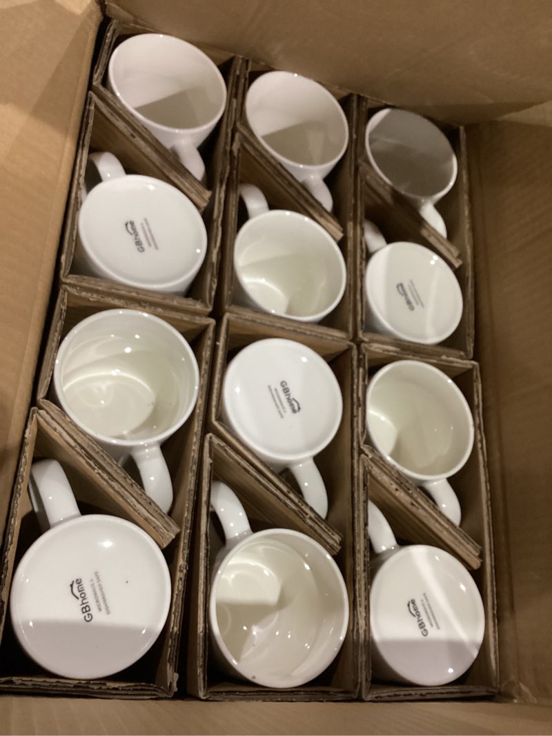 Condition photo showing New/Like New for GBHOME 12 OZ Off White Coffee Mugs, Ceramic Coffee Mugs with Large Handle for Man, Woman, Light Weight Coffee Mugs Set of 12 for Latte/Cappuccino/Cocoa/Milk, Dishwasher & Microwave Safe Off White 1 12 Piece Set