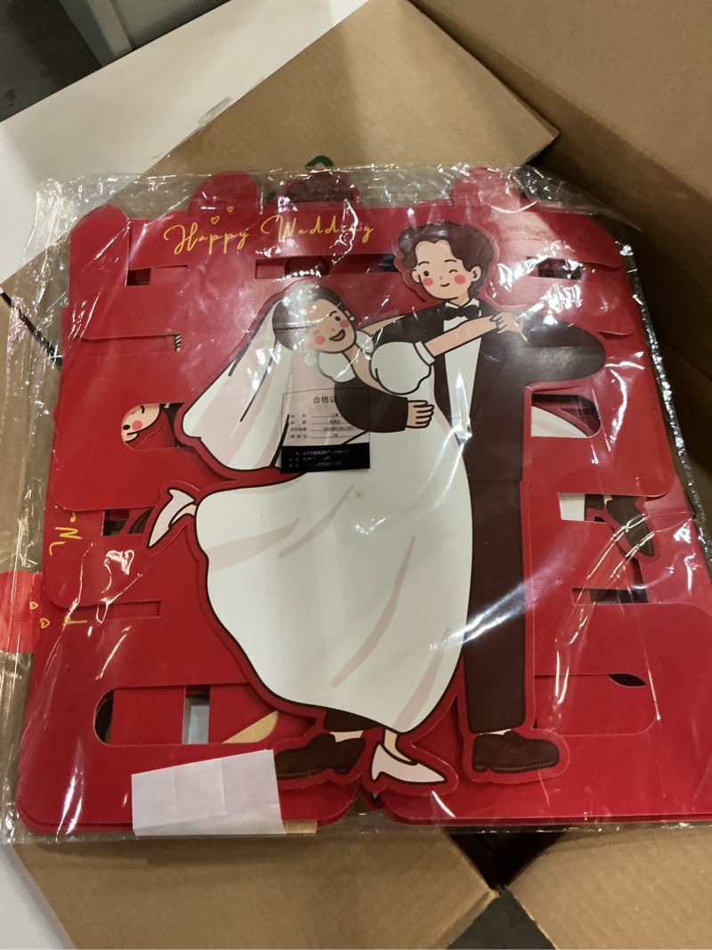 Condition photo showing Good Condition for chinese wedding decorations, 4 pieces double happiness wall door stickers with cartoon bride and groom pattern, double layer paper