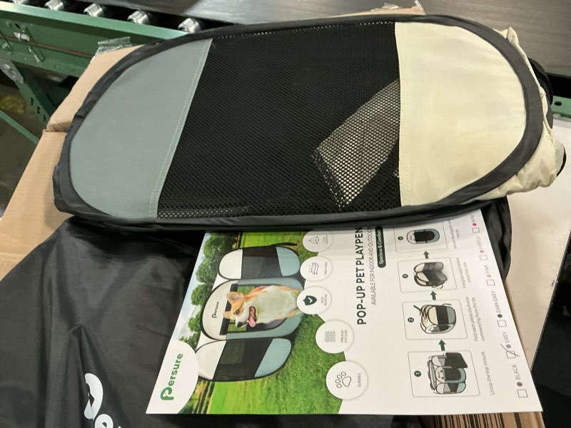 Condition photo showing Good Condition for dog cat playpen indoor outdoor for puppy pet dogs cat travel and recovery after surgery, dog enclosure tent crates cage, portable pop up dogs kennel with carrying case(grey, small with pad) grey with pad small