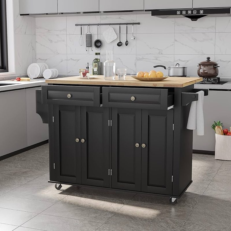 Kitchen Island With Sliding Drop Leaf For Bar Table, Kitchen Carts On Wheels With Storage, Towel Rack, Drawers Island Table For Kitchen, Dining Room, Zafreen