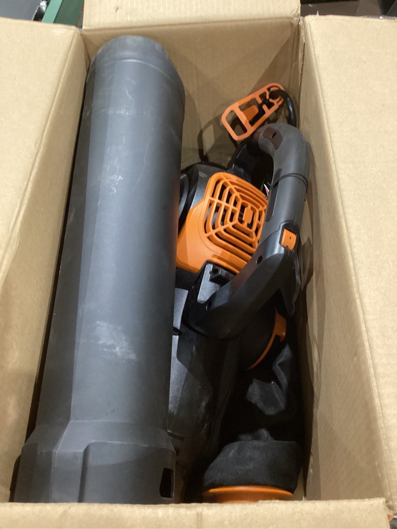 Condition photo showing As Is for worx 12 amp trivac 3-in-1 electric leaf blower/mulcher/yard vacuum - wg512