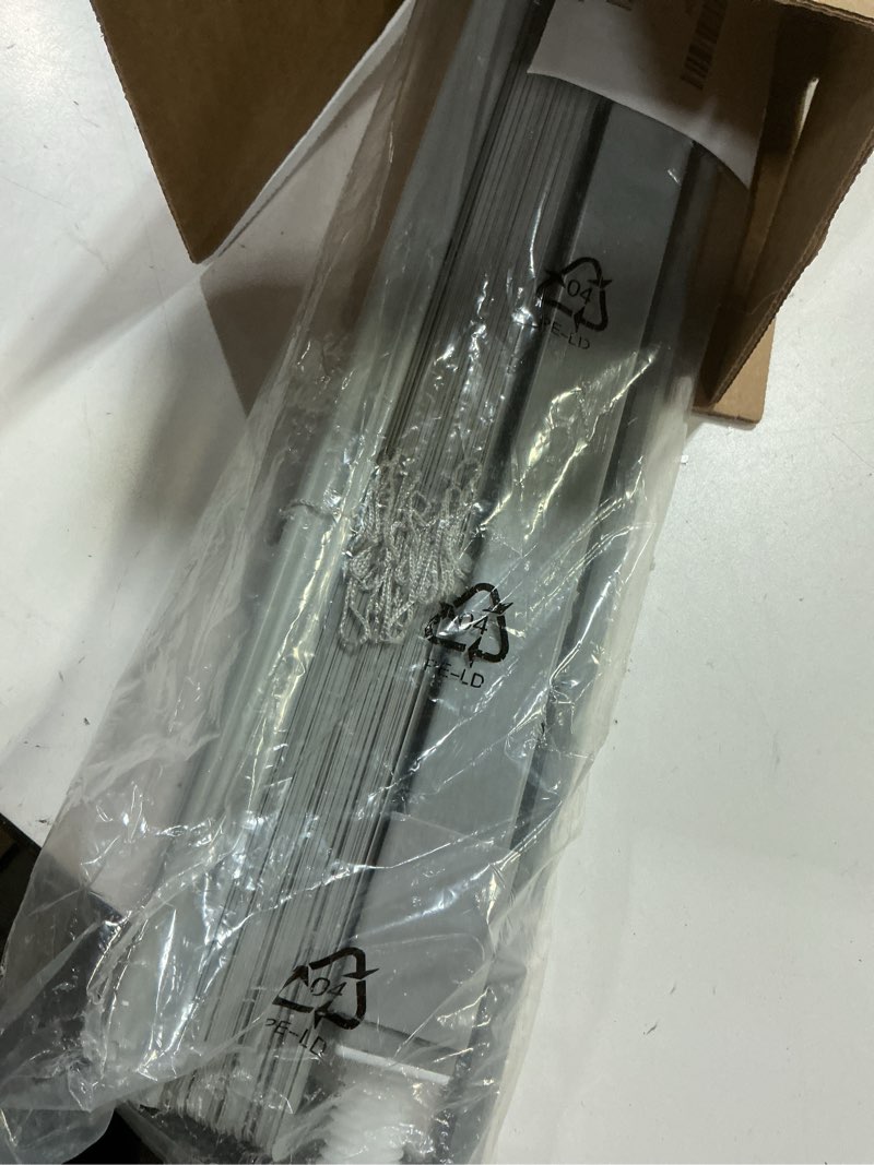 Condition photo showing As Is for LazBlinds No Tools No Drill 1" Vinyl Mini Blinds, Cordless Blinds for Windows, Light Filtering Horizontal Window Blinds & Shades, 33" W x 48" H, Grey Cordless-grey 33" W x 48" H