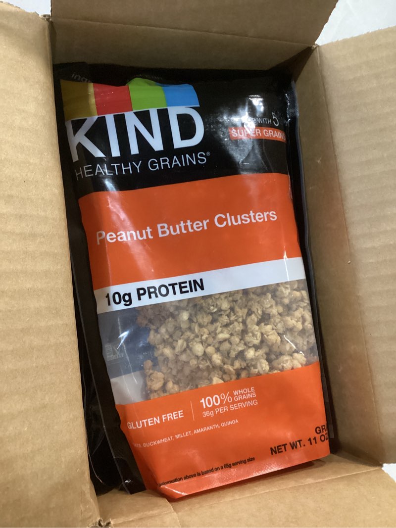 Condition photo showing New/Like New for (Best by 16/FEB/2026)KIND HEALTHY GRAINS Granola, Healthy Snack, Peanut Butter Granola Clusters, 10g Protein, Snack Mix 11 OZ (3 Pack) Peanut Butter 11 Ounce (Pack of 3)