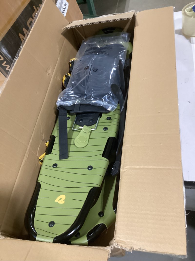 Condition photo showing Good Condition for Retrospec Drifter Snowshoes for Women & Men - Lightweight Aluminum Frame Snow Shoes with Double Ratchet Binding System, Heel Lifts & Carry Bag for All Terrain Hiking & Winter Sports Olive 30" Snowshoes