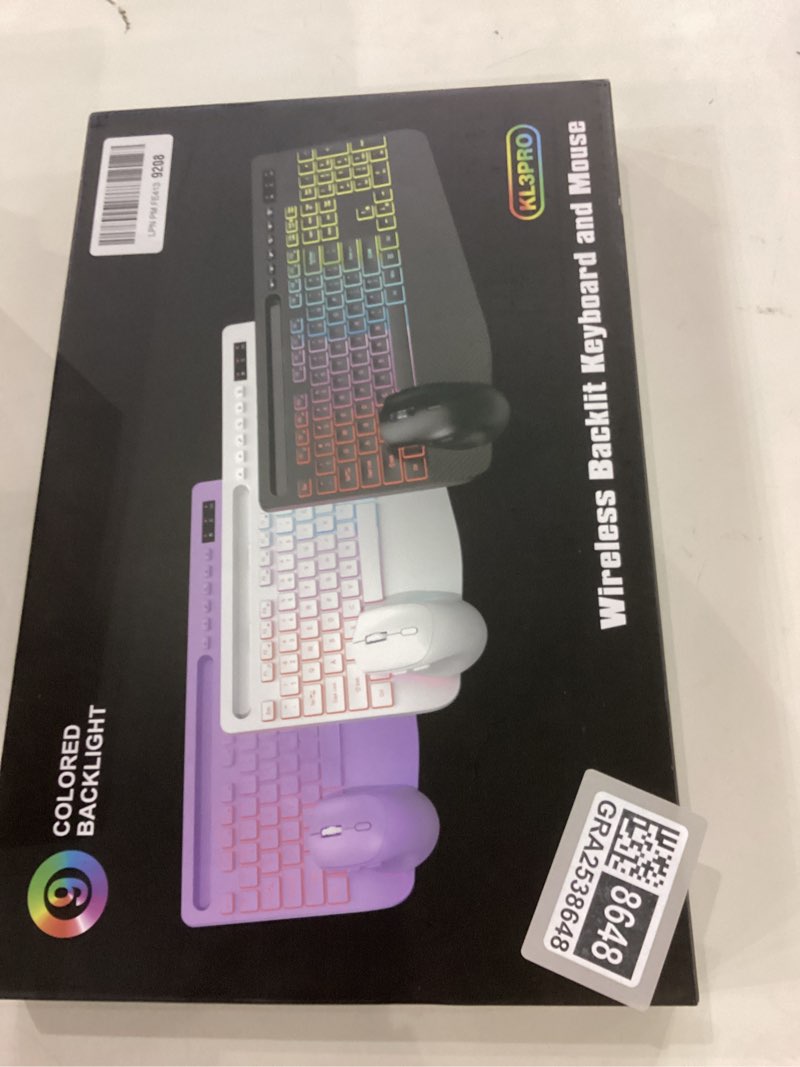 Condition photo showing New/Like New for Wireless Keyboard and Mouse Combo - 9 Backlit Effects, RGB, Ergonomic Wrist Rest, Phone Holder, 2.4G Full Size, Rechargeable, Sleep Mode, Quiet Keyboard Set for Computer, PC, Laptop, Mac, Windows Full-size Classic Black