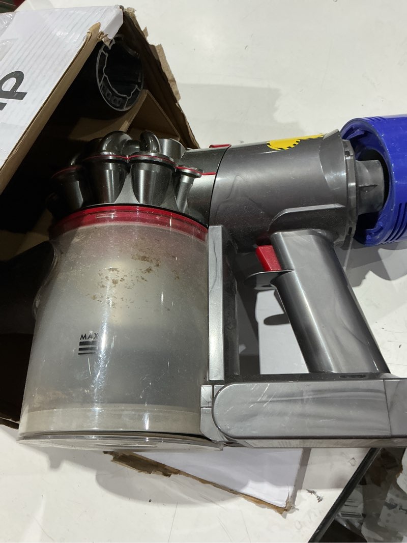 Condition photo showing As Is for dyson v8 cordless vacuum, cleans hard floors and carpets, detangles, converts to handheld, 115aw, 2 power modes, up to 40 minutes¹