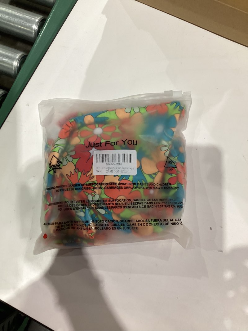 Condition photo showing New/Like New for Women Thong Bikini Set Cheeky Halter Triangle String Two Piece Swimsuits Sexy Ruched Brazilian Bathing Suit Red &Green Flower Large