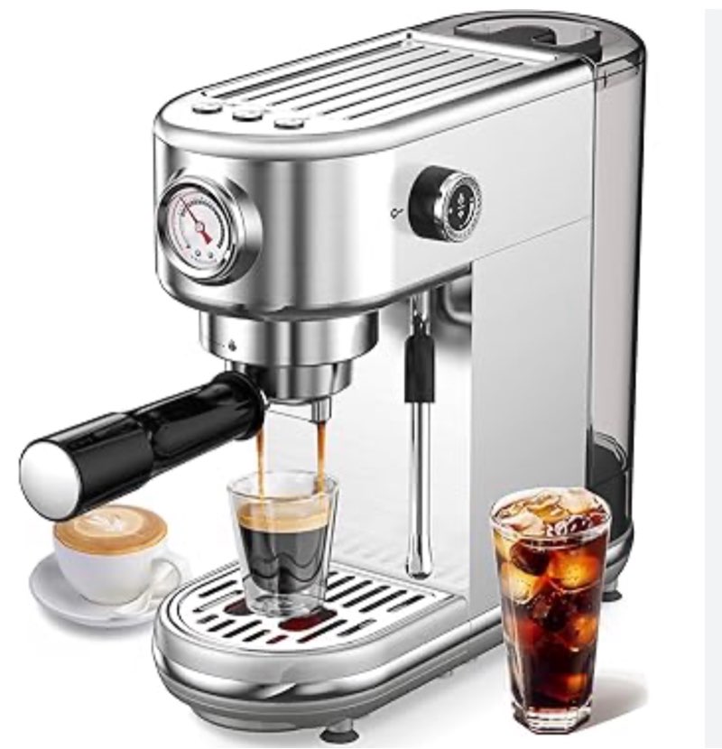 Product used, Espresso Machine with Milk Frother, 20 Bar High Pressure Professional Espresso Maker Automatic, Compact Stainless Steel Coffee Machine for Cappuccino, Latte, Gift for Coffee Lover, Dad or Mom, Silver