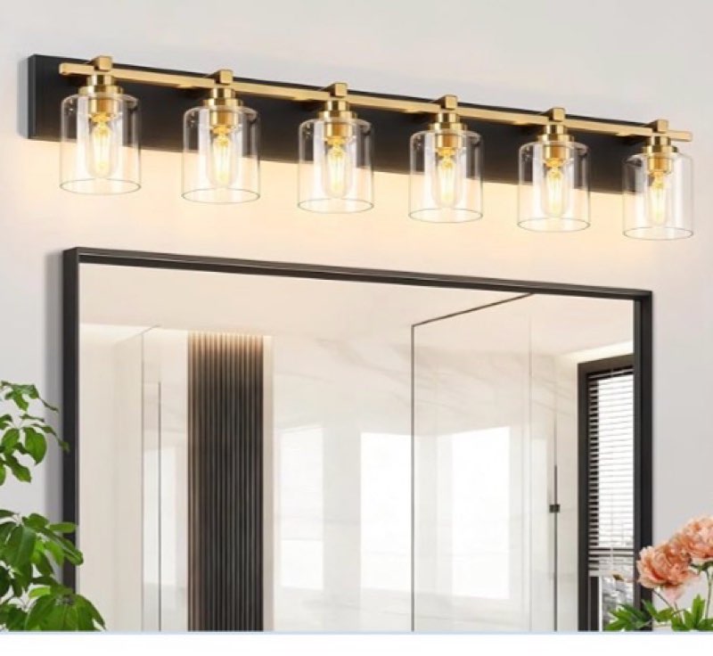 8 light bathroom vanity light, brushed nickel vanity lights for bathroom, bathroom lights fixtures over mirror, large vanity light over mirror modern wall sconce with clear glass shade gold
