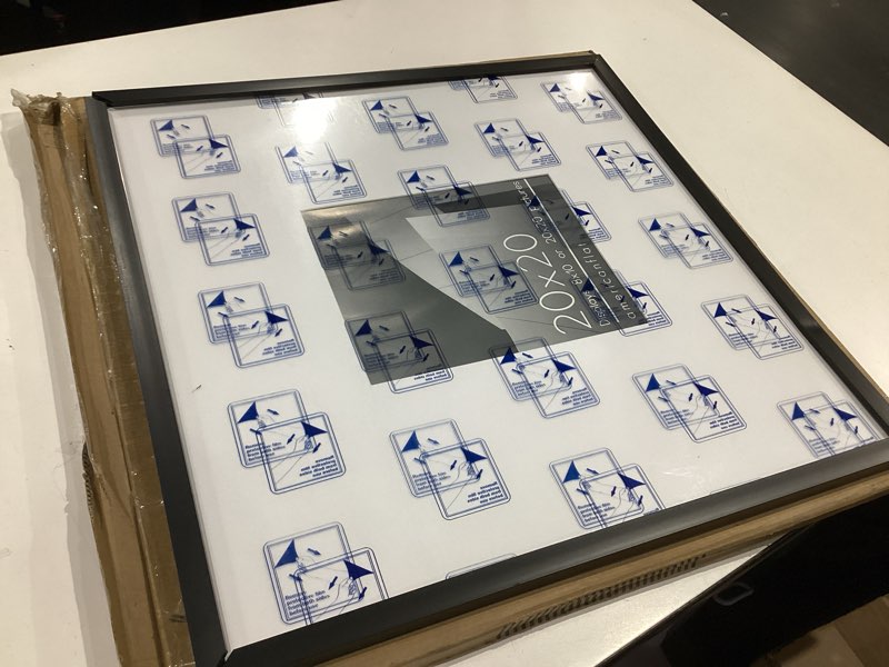 Condition photo showing As Is for americanflat 20x20 picture frame with polished plexiglass - use as 8x10 frame with mat or display 20x20 photo without mat - streamline collection - thin border square frames for wall display - black black 20x20 with 8x10 mat white mat