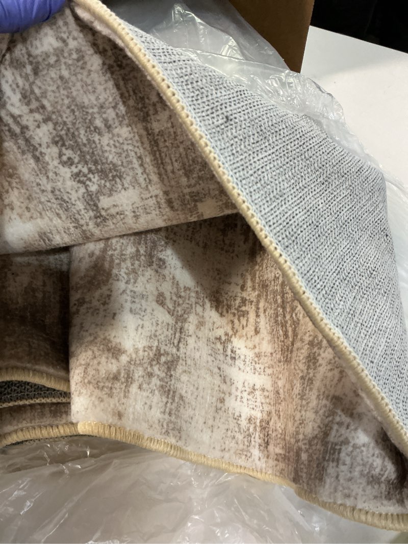 Condition photo showing Good Condition for Washable Abstract Area Rug 3X5 - Rugs for Living Room Non Slip Indoor Entryway Rubber Backing Carpet Bedroom Kitchen Distressed Stain Resistant Floor Decor Mat Machine Washable 3X5 Brick/Brown/Beige