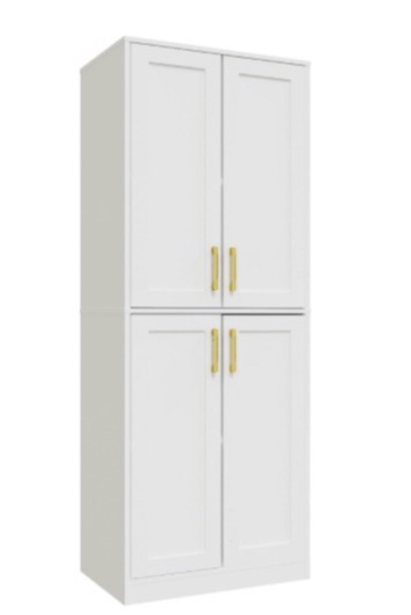  Storage Cabinet, Kitchen Pantry with Doors & Shelf, Tall Storage Cabinet for Bathroom, Living Room, Entryway,White