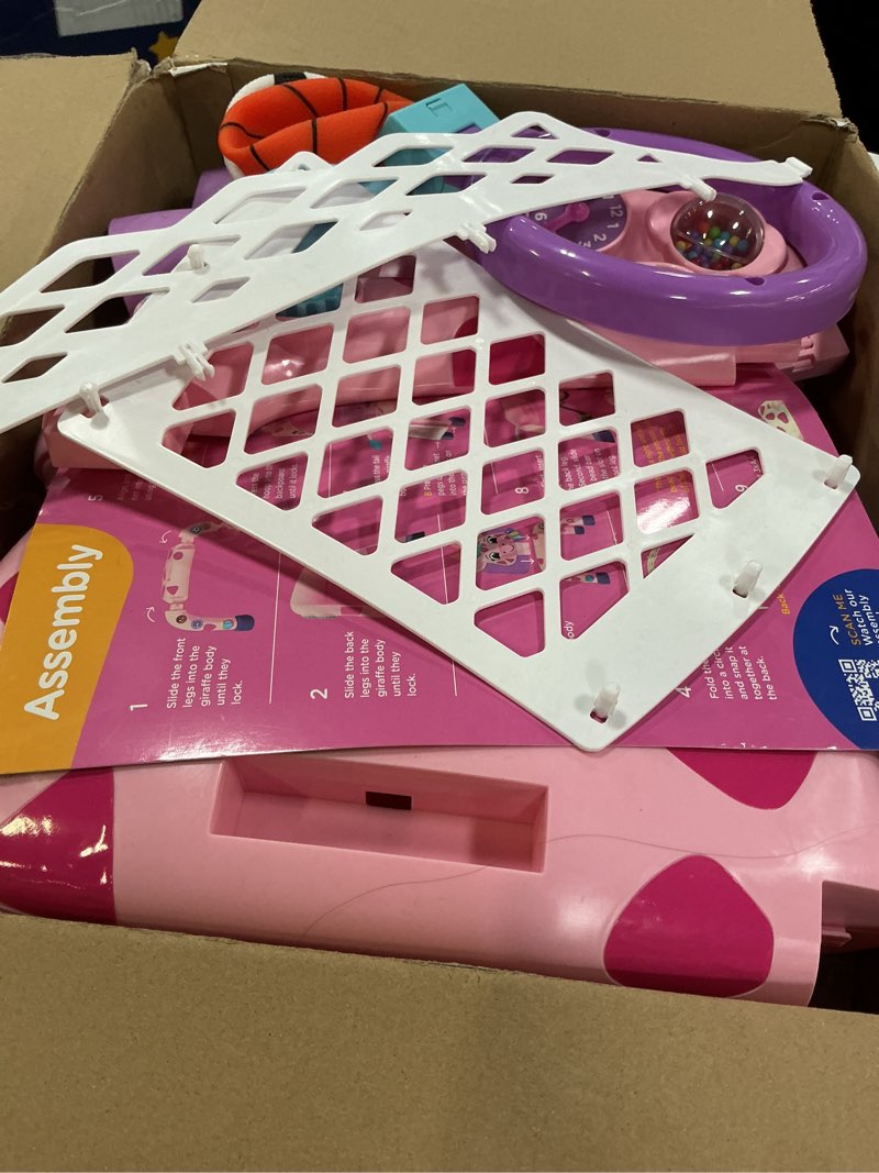 Condition photo showing As Is for move2play, giraffe basketball hoop & soccer goal activity center | 30+ sounds & lights | 1, 2, 3+ year old gift & birthday present | 6, 12, 18, 24+ month toy for baby, toddler, boys, & girls giraffe - pink