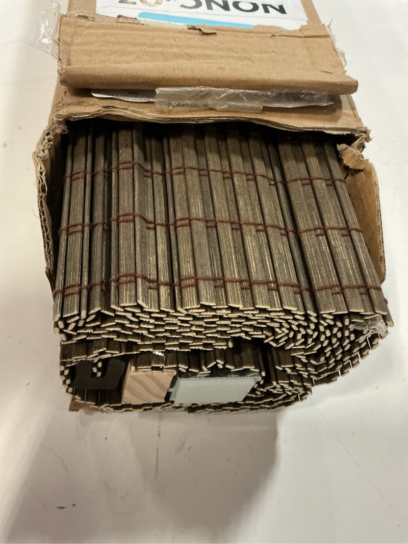 Condition photo showing Good Condition for lazblinds no tools no drill cordless bamboo roman shades, privacy window treatment, roll up bamboo blinds for windows 28'' w x 64'' h, driftwood privacy-driftwood 28" w x 64" h