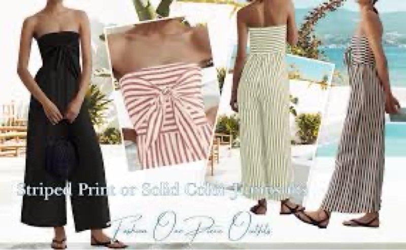 Anoumcy Strapless Tie Front Striped Jumpsuit Long Rompers for Women 2025 Summer One Piece Jumpsuits 